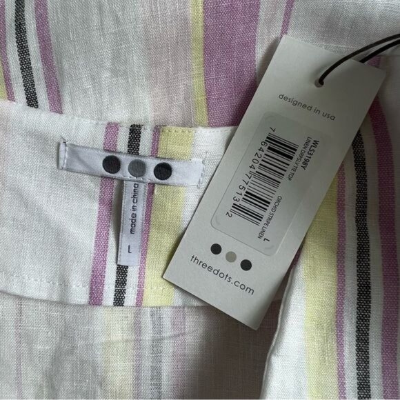 Three Dots Short Sleeves Tie Front Button-down Top - L - Picture 4 of 8